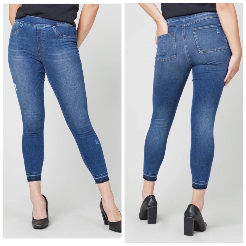 NWT Spanx Distressed Ankle Skinny Jeans Medium blue Wash size M - Picture 2 of 11